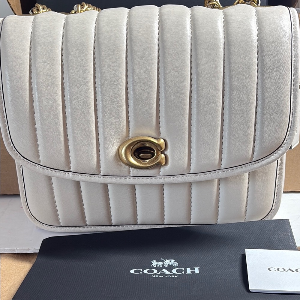 Coach Madison Cream Leather Shoulder Bag with Gold Adjustable Chain